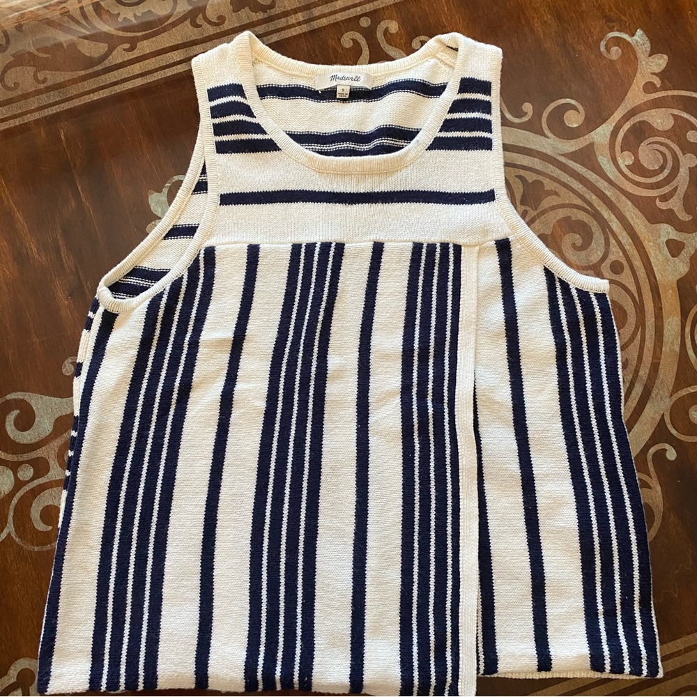 Madewell Navy and Cream Knit Top